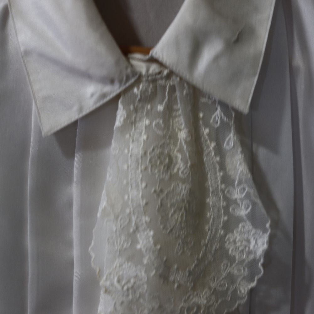Nilani Vintage White High Neck Modest Ascot Hidden Button Pleated Blouse 11/12 - Picture 5 of 14